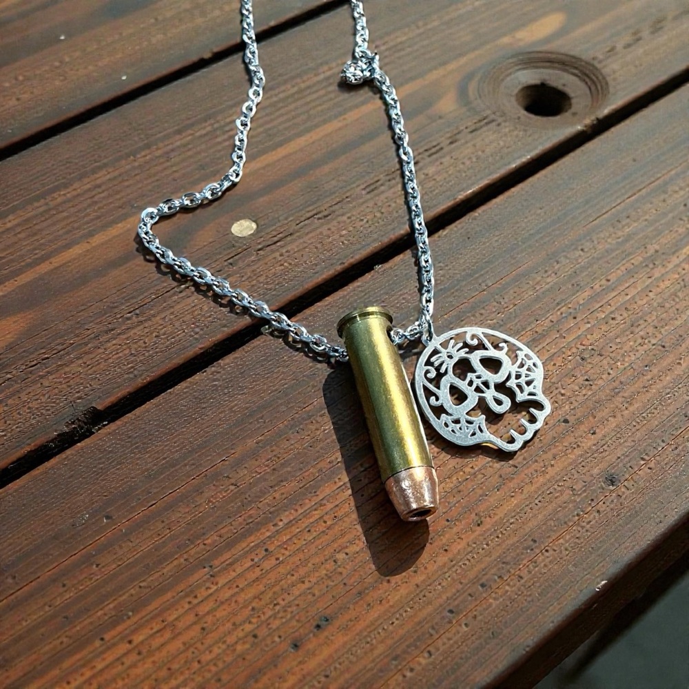 🆕 357 Magnum with Sugar Skull Pendant Necklace